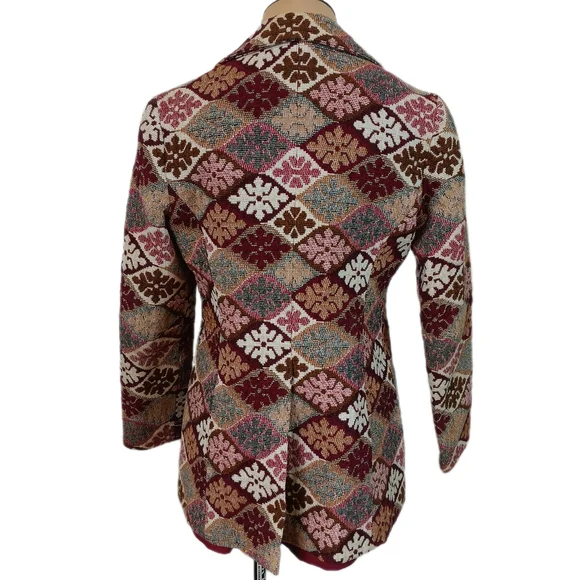 Vintage 70s Alex Colman Blazer Womens M Multicolor Woven Tapestry Boho Academia - Picture 2 of 9
